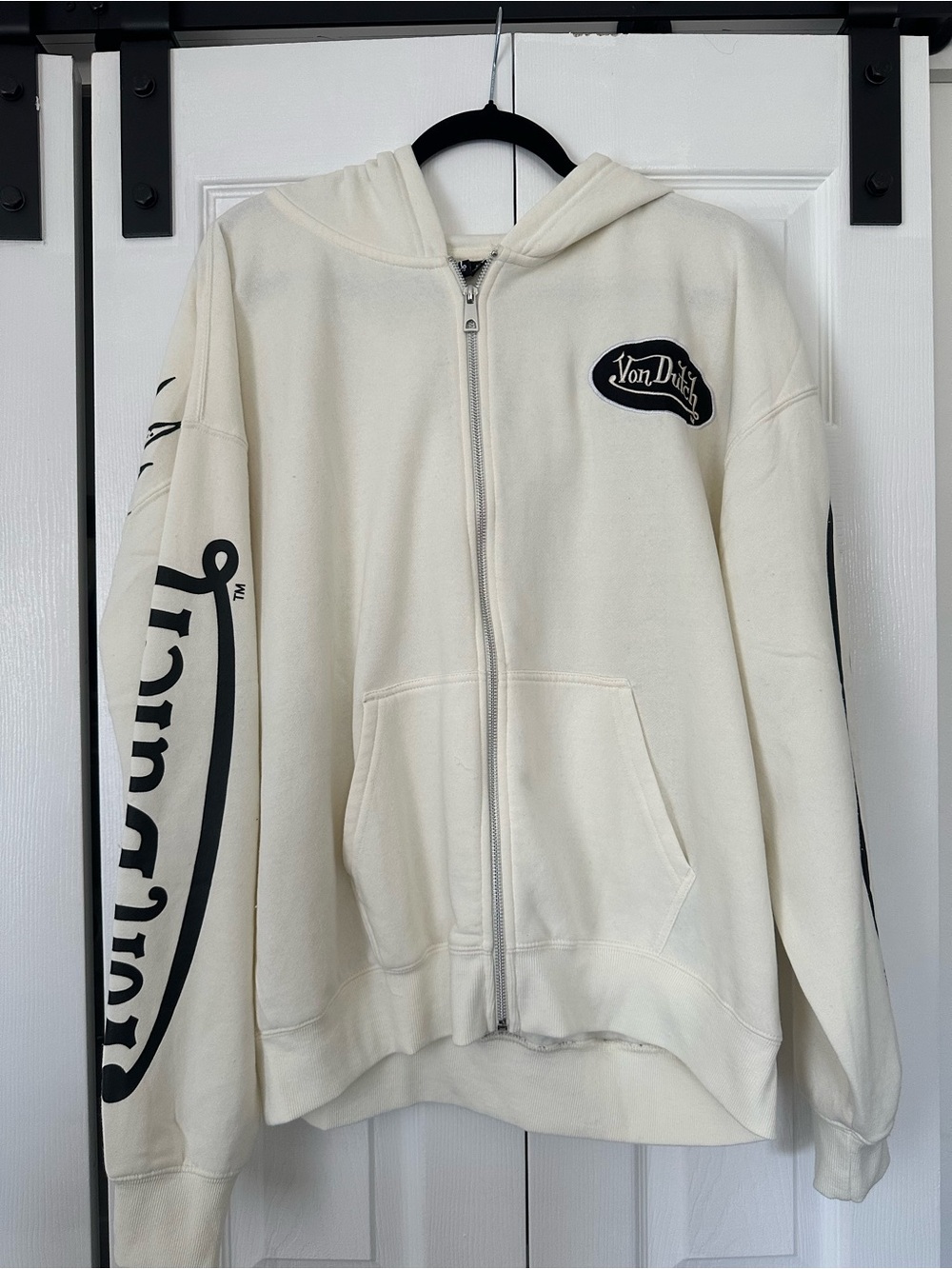 Von Dutch Full Zip Hoodie White Oversized Graphic Logo Sweatshirt Size Large - Picture 2 of 10